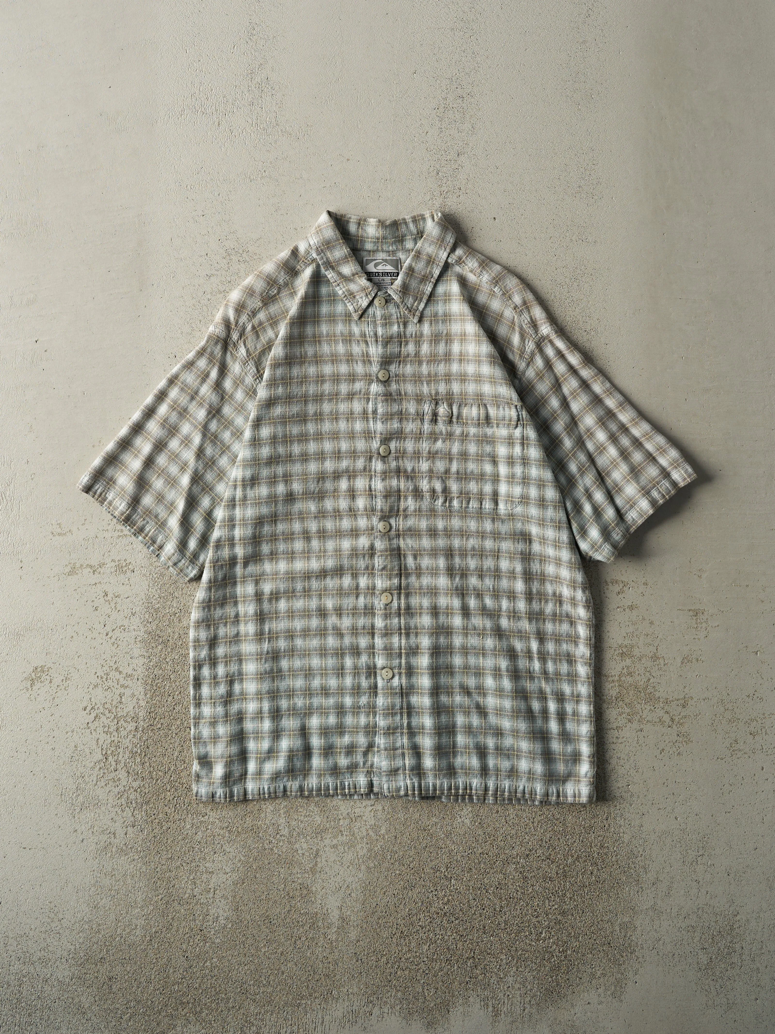 Vintage Y2K Beige & Brown Quiksilver Short Sleeve Button Up (M) sold by Rebalance Vintage