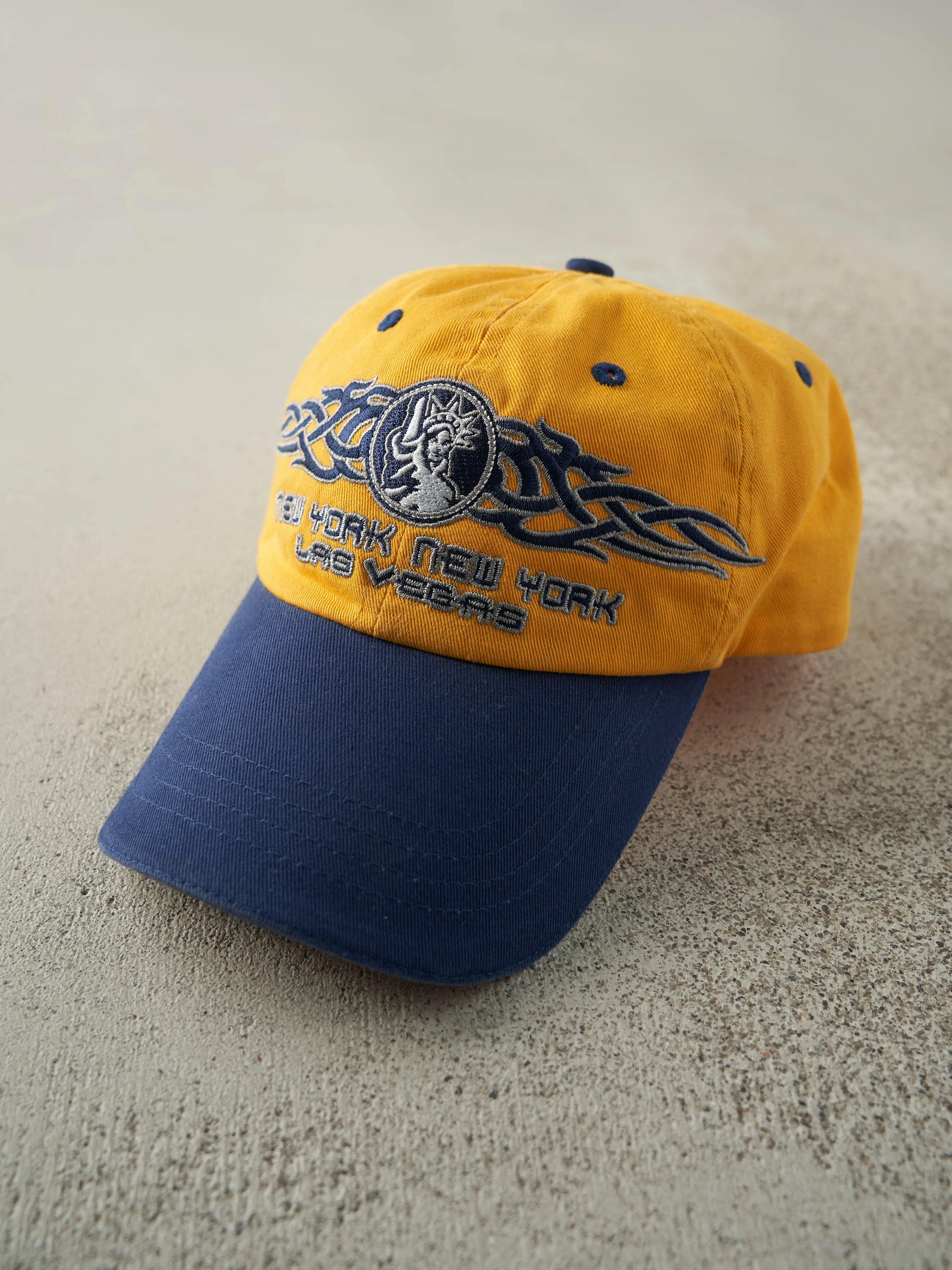 Vintage Y2K Yellow & Blue New York New York Las Vegas Embroidered Strap Back Hat sold by Rebalance Vintage product image thumbnail 2