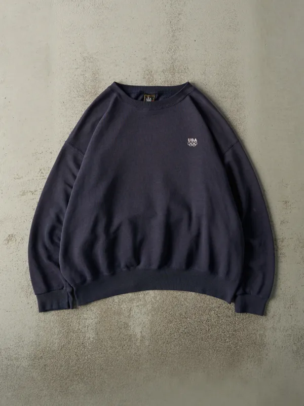 Vintage 90s Navy Blue Embroidered USA Olympics Boxy Crewneck (L) sold by Rebalance Vintage