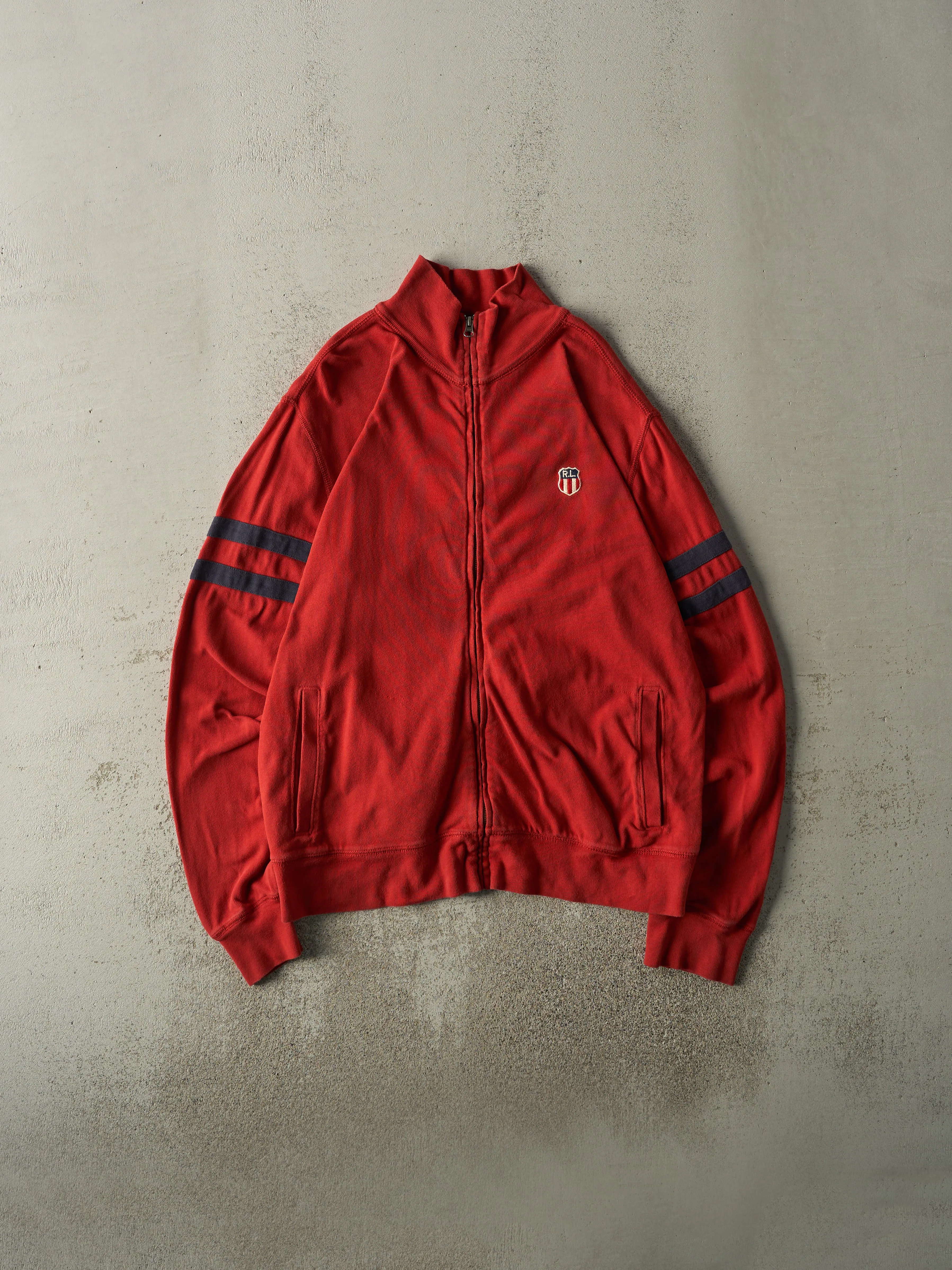 Vintage Y2K Red Embroidered Polo Ralph Lauren Zip Up Sweater (L) sold by Rebalance Vintage