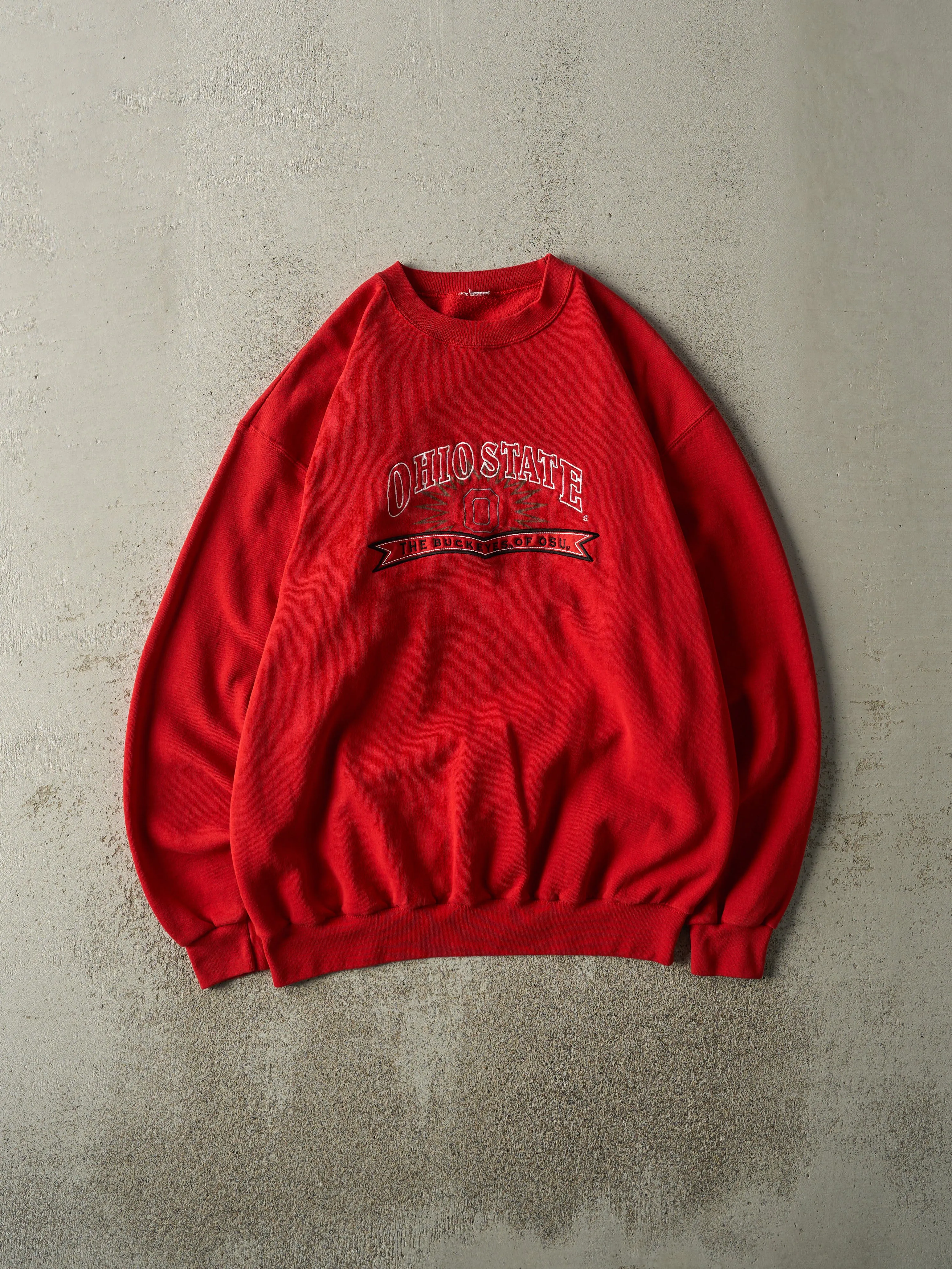 Vintage 90s Red Embroidered Ohio State Crewneck (L) sold by Rebalance Vintage