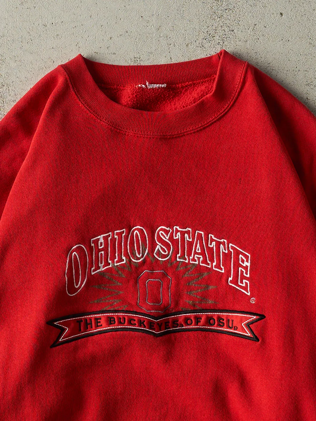 Vintage 90s Red Embroidered Ohio State Crewneck (L) sold by Rebalance Vintage product image thumbnail 2