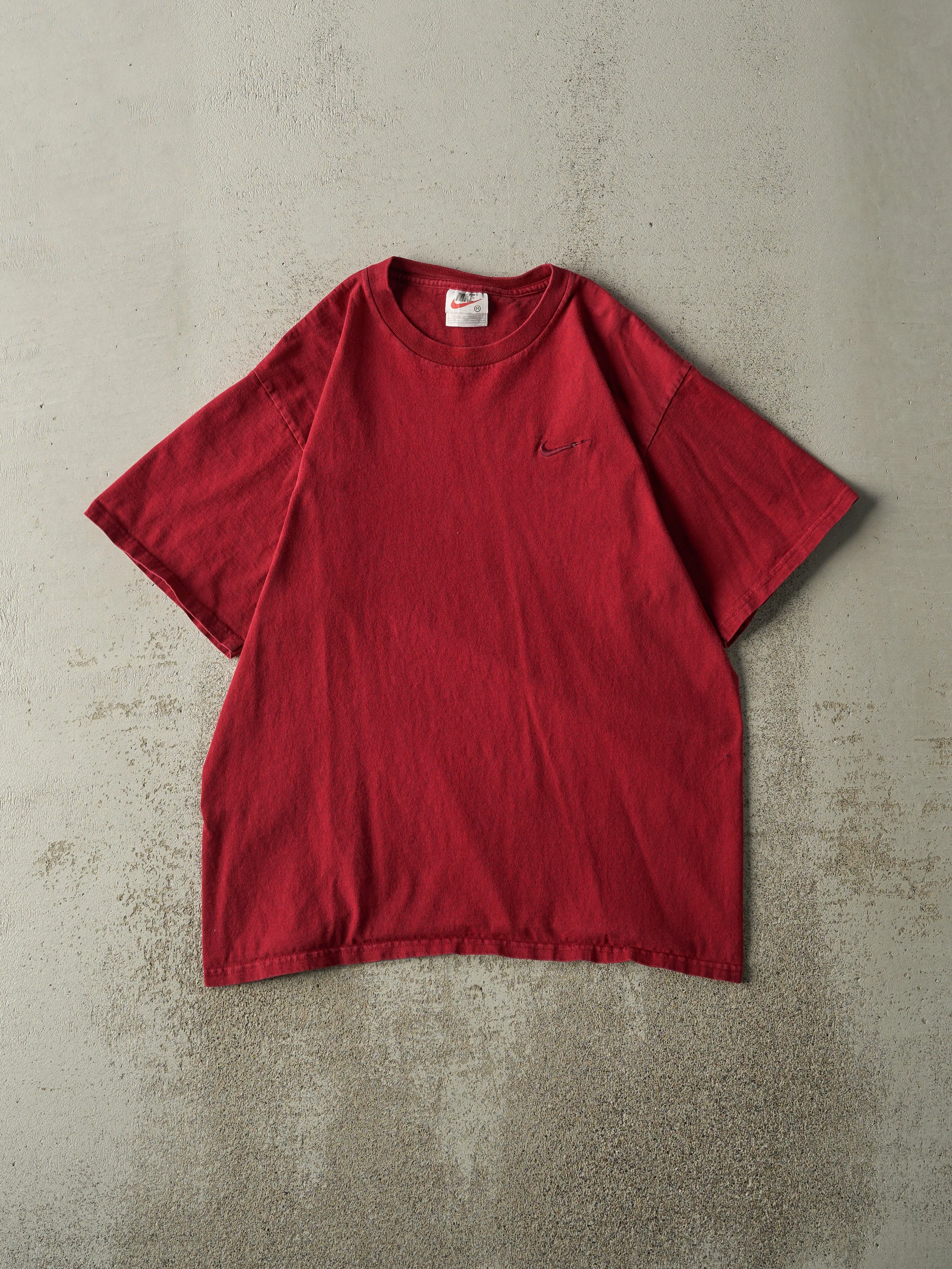 Vintage 90s Red Nike Tonal Embroidered Swoosh Tee (M) sold by Rebalance Vintage