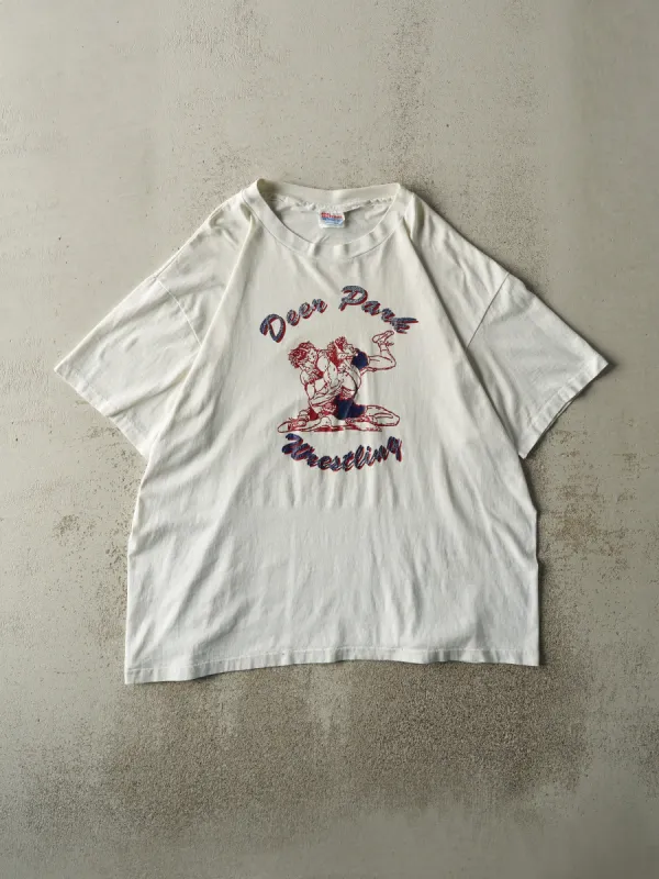 Vintage 90s White Deer Park Wrestling Single Stitch Tee (L) sold by Rebalance Vintage