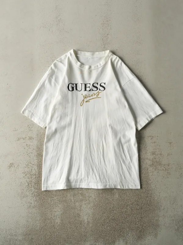 Vintage 90s White Guess Jeans Single Stitch Tee (M/L) sold by Rebalance Vintage