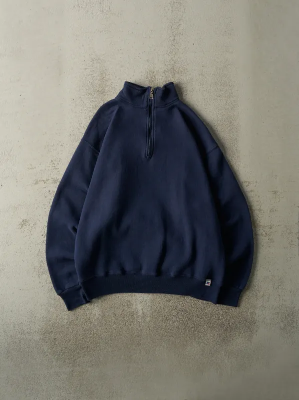 Vintage Y2K Navy Blue Russell Athletic Quarter Zip Sweater (M) sold by Rebalance Vintage