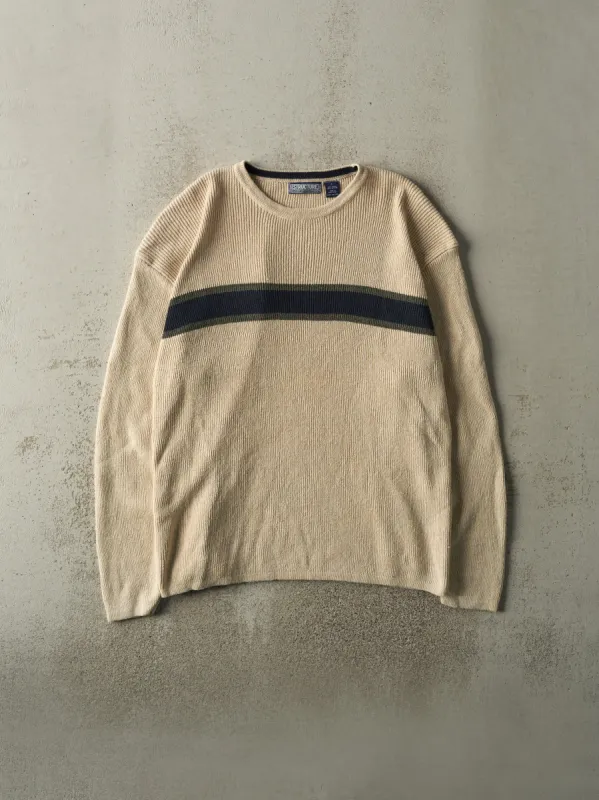 Vintage Y2K Beige & Green Striped Knit Pullover (L) sold by Rebalance Vintage