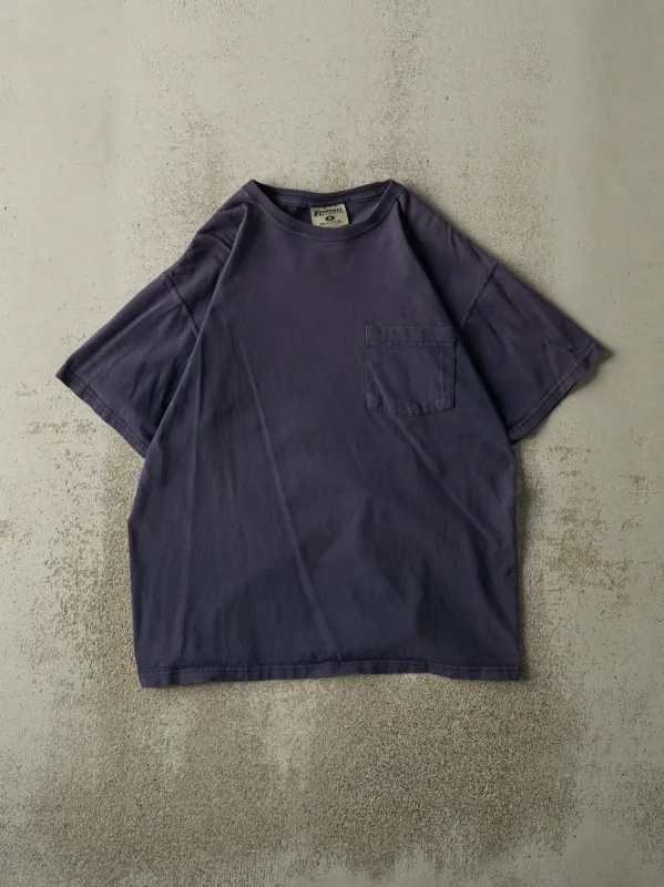 Vintage Y2K Navy Blue Russell Athletic Blank Pocket Tee (M) sold by Rebalance Vintage