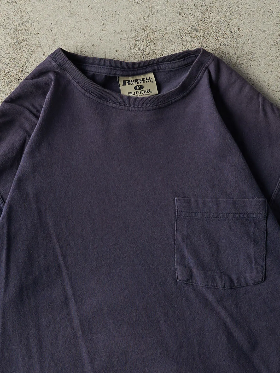 Vintage Y2K Navy Blue Russell Athletic Blank Pocket Tee (M) sold by Rebalance Vintage product image thumbnail 2