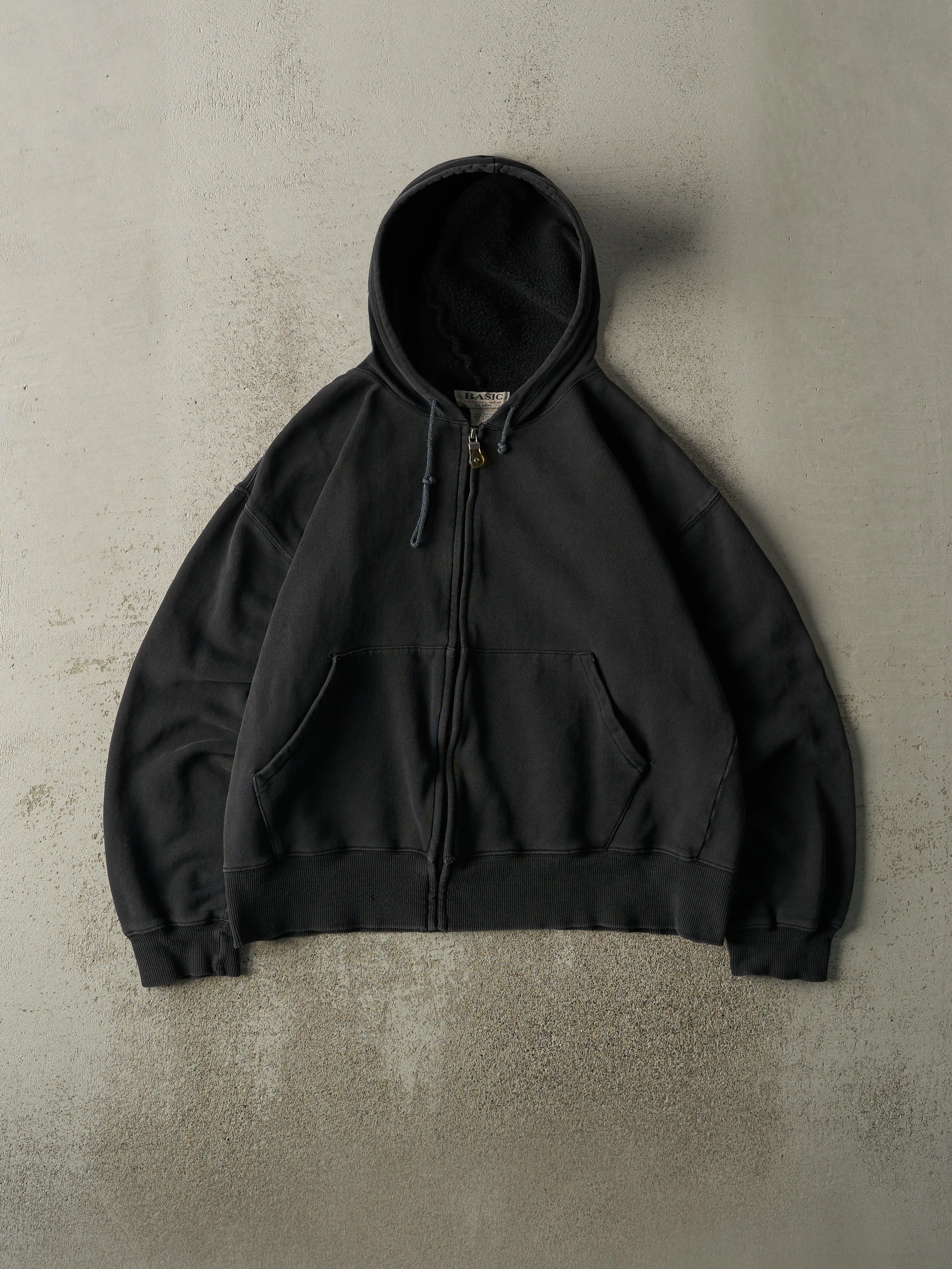 Vintage Y2K Faded Black Zip Up Boxy Hoodie (ML) sold by Rebalance Vintage