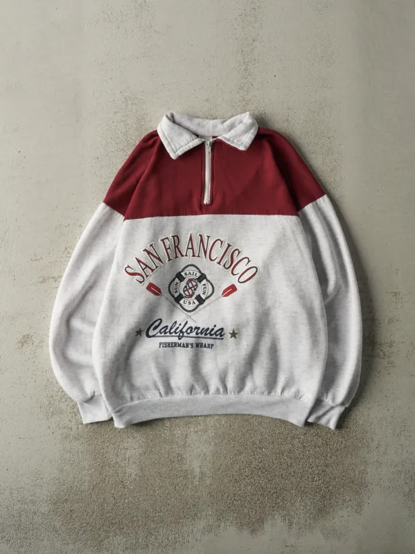Vintage 90s Heather Grey & Burgundy San Francisco Quarter Zip (L) sold by Rebalance Vintage