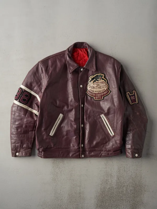 Vintage 72' Burgundy John McGregor Panthers Leather Varsity Jacket (L) sold by Rebalance Vintage