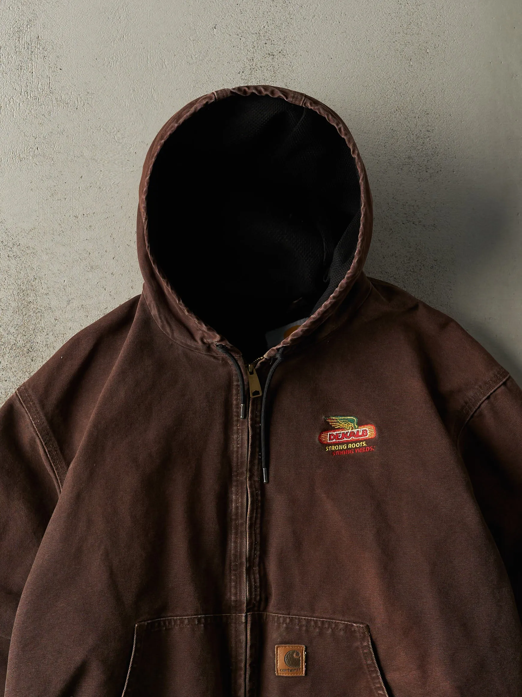 Vintage 90s Sun Faded Dark Brown Active Hooded Mesh Lined Carhartt Jacket (XL) sold by Rebalance Vintage product image thumbnail 2