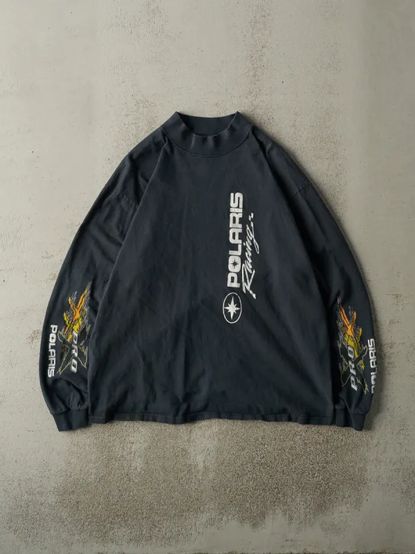Vintage 90s Faded Black Polaris Racing Mock Neck Long Sleeve (L) sold by Rebalance Vintage