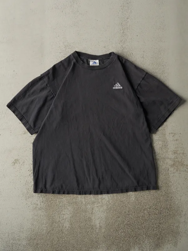 Vintage 90s Faded Black Adidas Embroidered Tee (M) sold by Rebalance Vintage