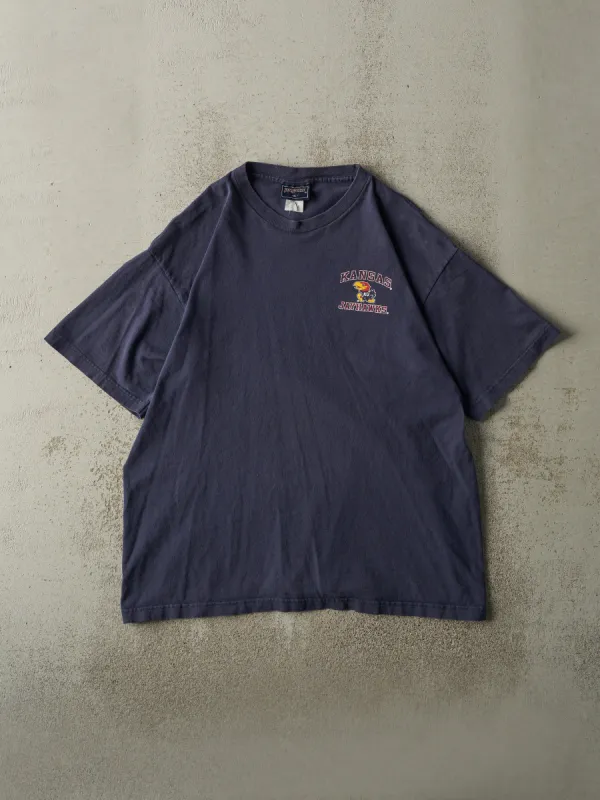 Vintage Y2K Navy Blue Kansas University Jayhawks Tee (L) sold by Rebalance Vintage