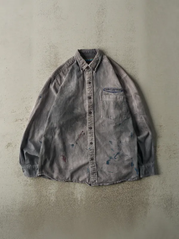 Vintage 90s Acid Wash Grey Harley Davidson Canada Button Up (M) sold by Rebalance Vintage