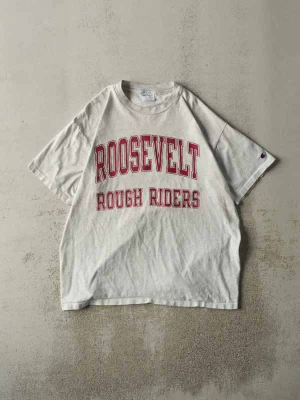 Vintage 90s Heather Grey Roosevelt Rough Riders Single Stitch Tee (L) sold by Rebalance Vintage