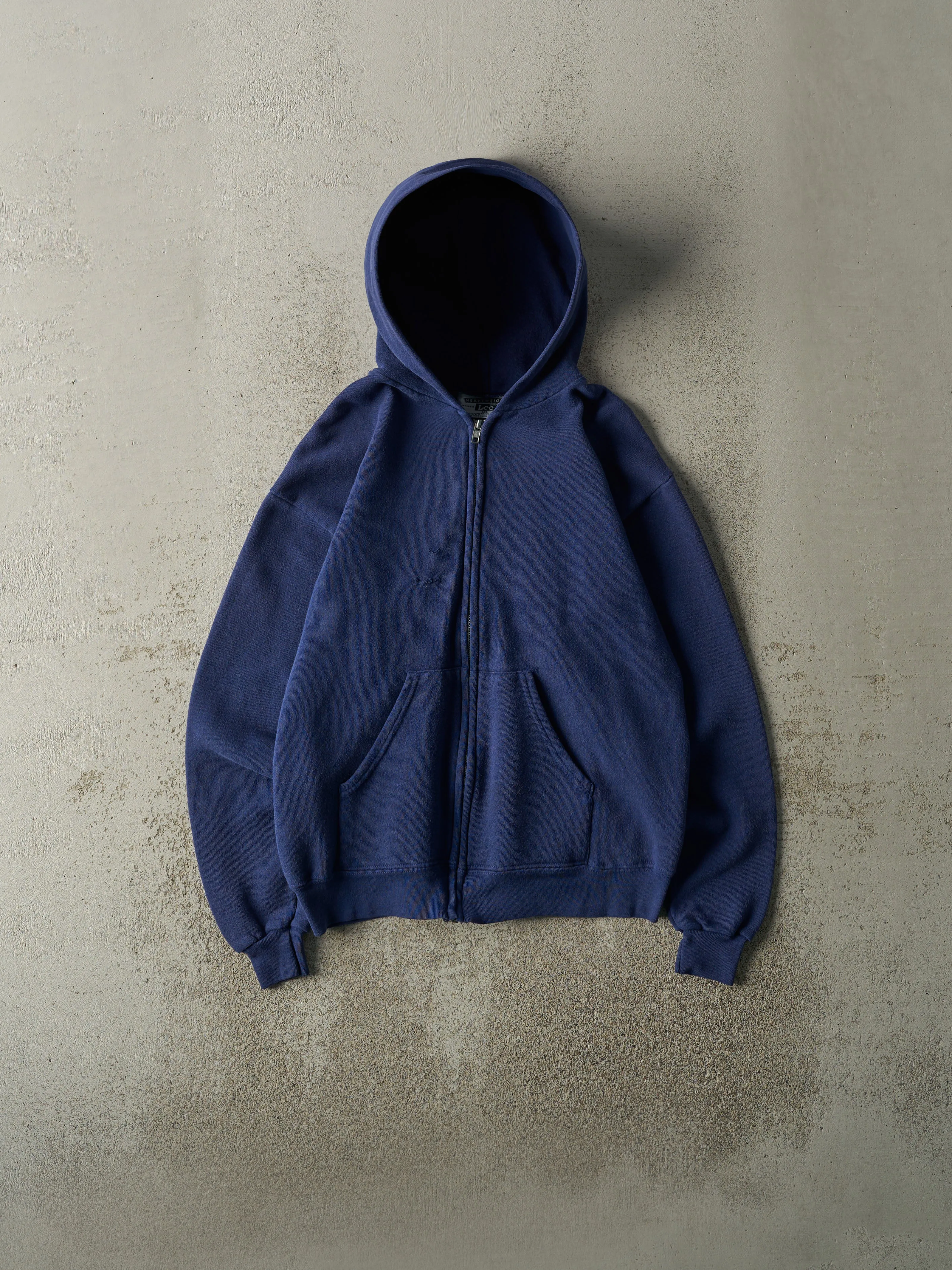 Vintage Y2K Navy Blue Blank Zip Up Hoodie (M) sold by Rebalance Vintage
