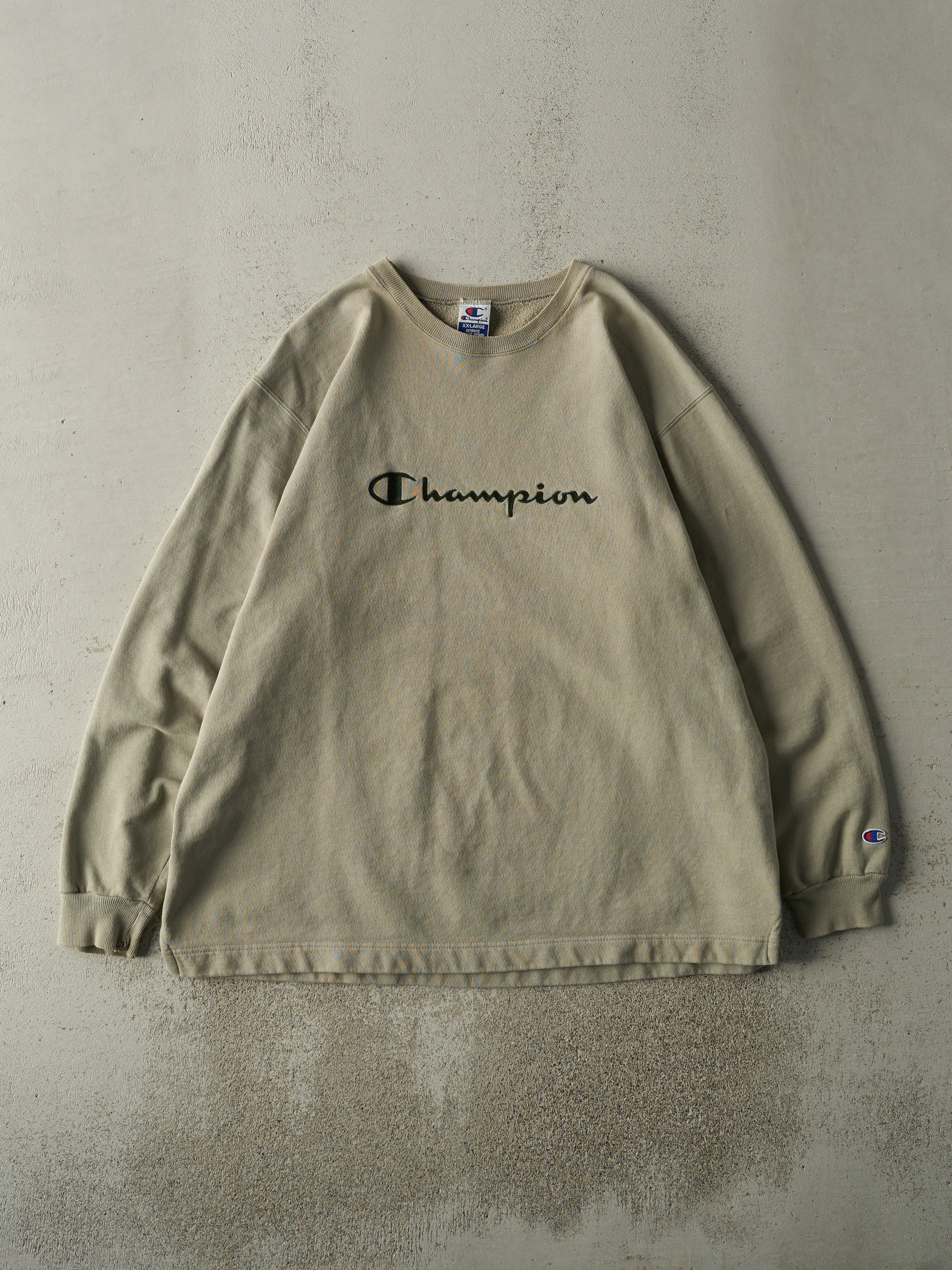 Vintage 90s Beige Embroidered Champion Crewneck (XL) sold by Rebalance Vintage