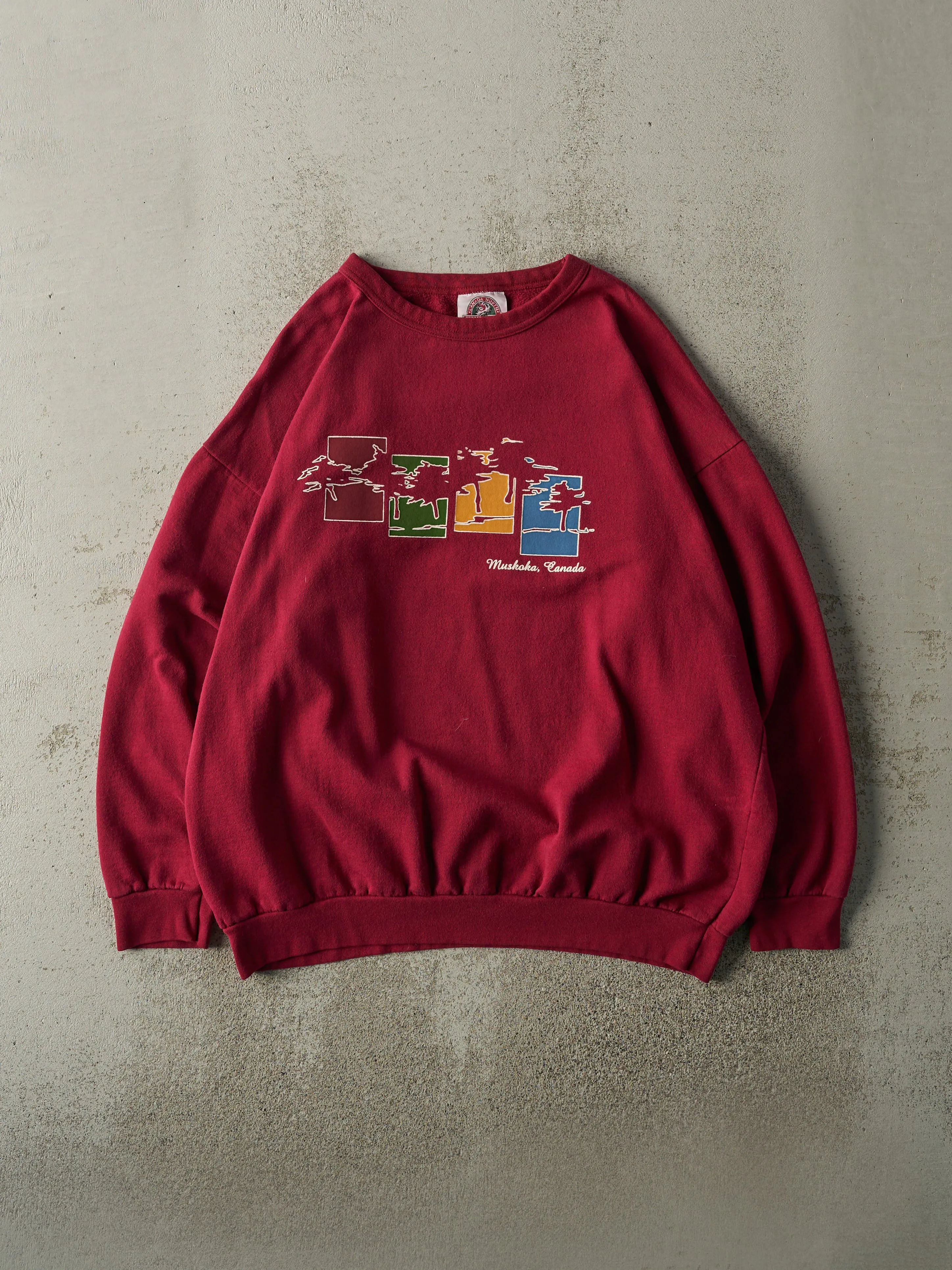 Vintage 90s Burgundy Muskoka Canada Boxy Crewneck (L/XL) sold by Rebalance Vintage