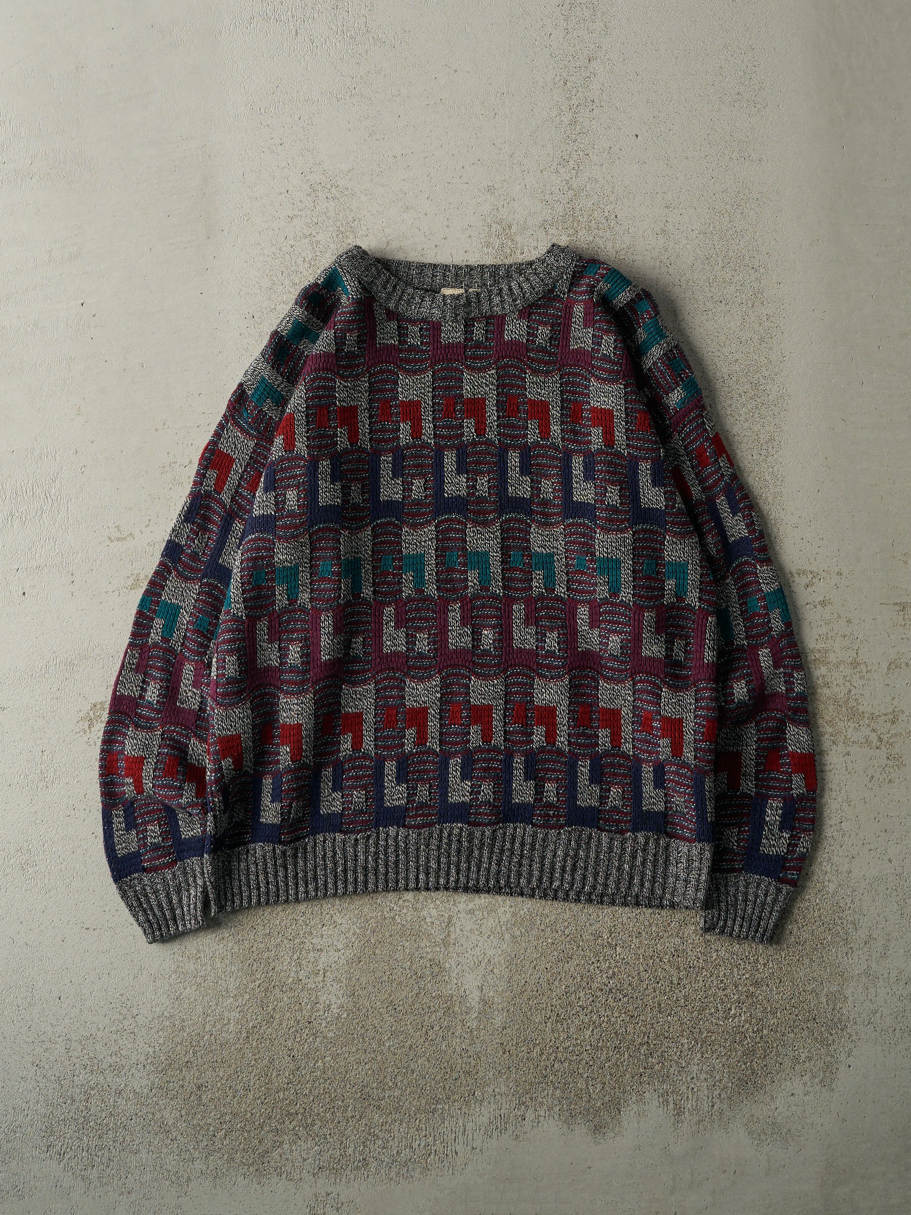 Vintage 90s Red, Purple, Blue & Grey Knit Pullover (M/L) sold by Rebalance Vintage