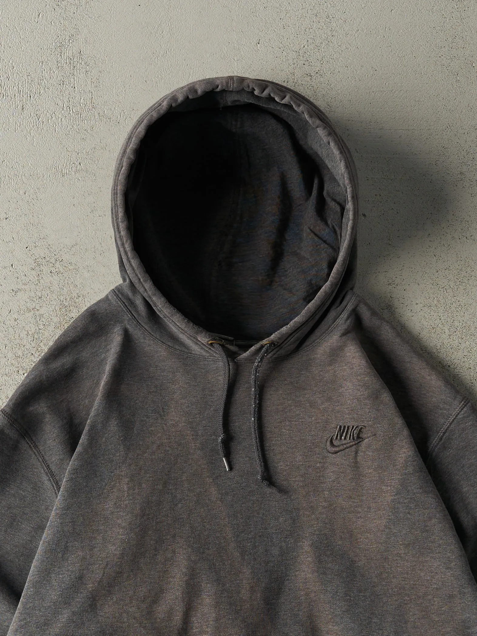 Vintage Y2K Sun Faded Charcoal Grey Embroidered Nike Hoodie (L/XL) sold by Rebalance Vintage product image thumbnail 2