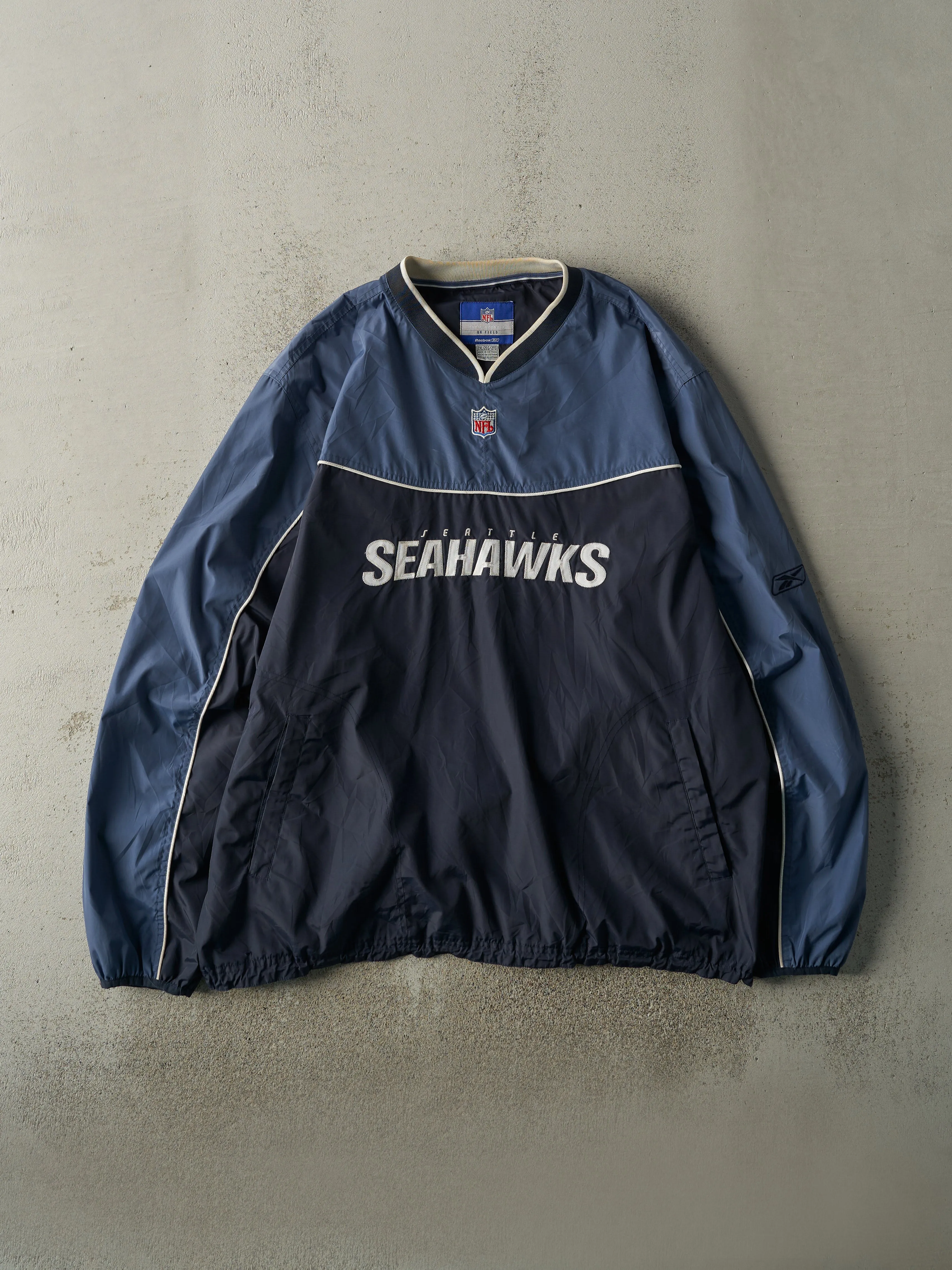 Vintage Y2K Blue Seattle Seahawks Pullover Windbreaker Jacket (XXL) sold by Rebalance Vintage