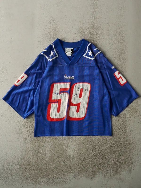 Vintage 99' Blue New England Patriots #59 Katzenmoyer Cropped Jersey (M) sold by Rebalance Vintage