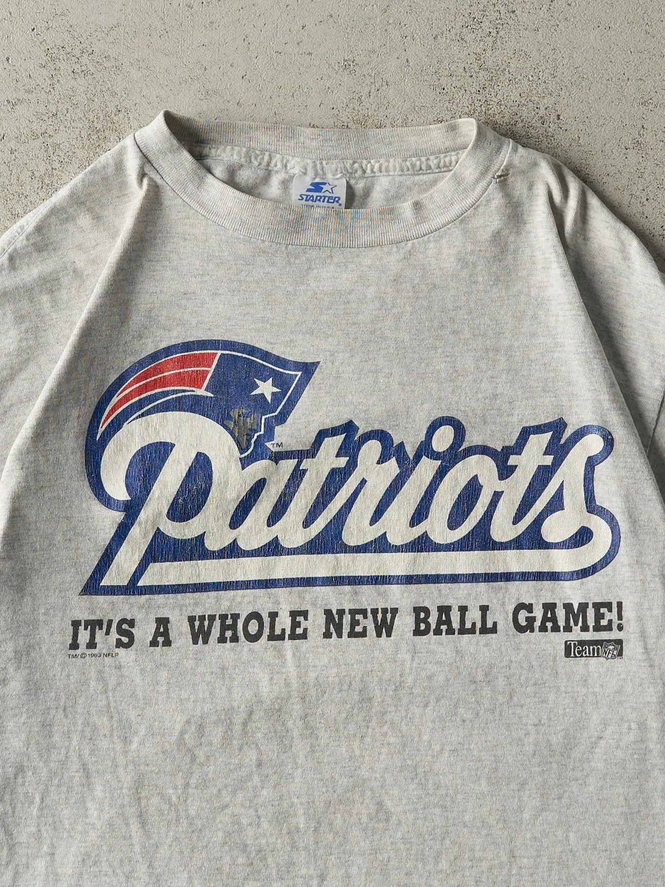 Vintage 93' Heather Grey New England Patriots Tee (L) sold by Rebalance Vintage product image thumbnail 2