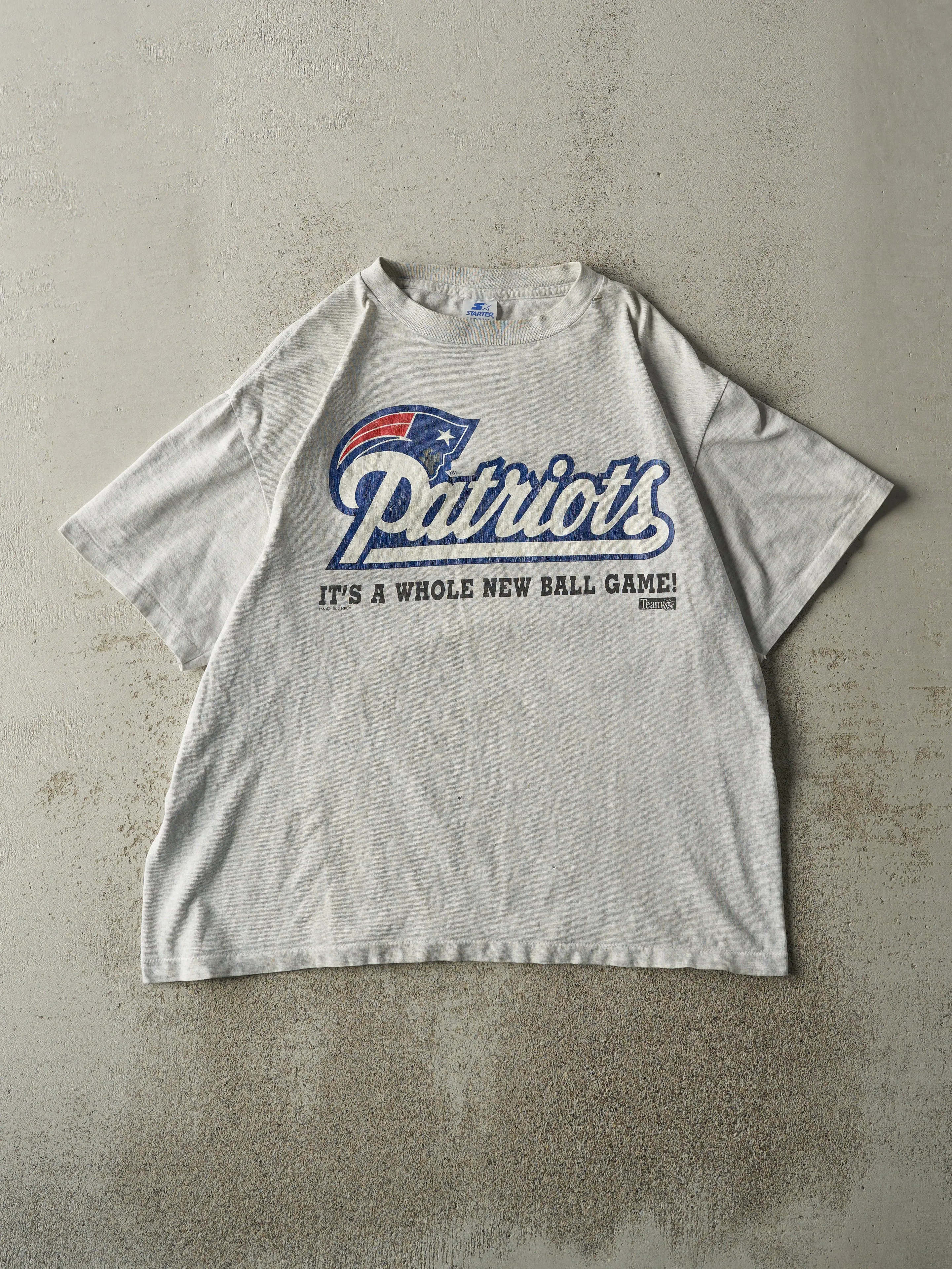 Vintage 93' Heather Grey New England Patriots Tee (L) sold by Rebalance Vintage