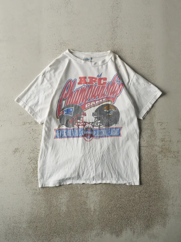 Vintage 96' White AFC Championships New England Patriots vs Jacksonville Jaguars Tee (M/L) sold by Rebalance Vintage
