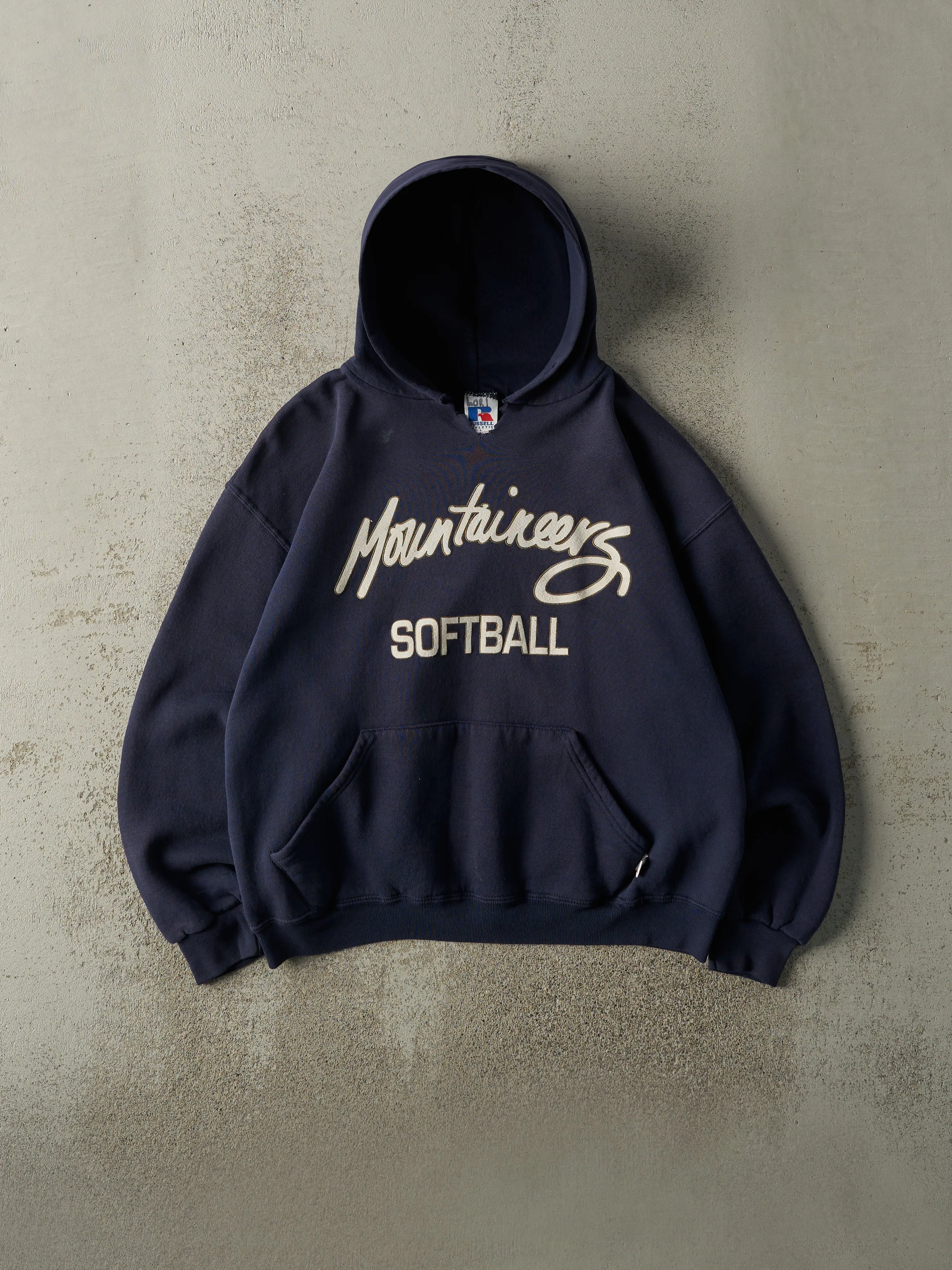 Vintage Y2K Navy Blue Mountaineers Softball Russell Athletic Hoodie (L) sold by Rebalance Vintage
