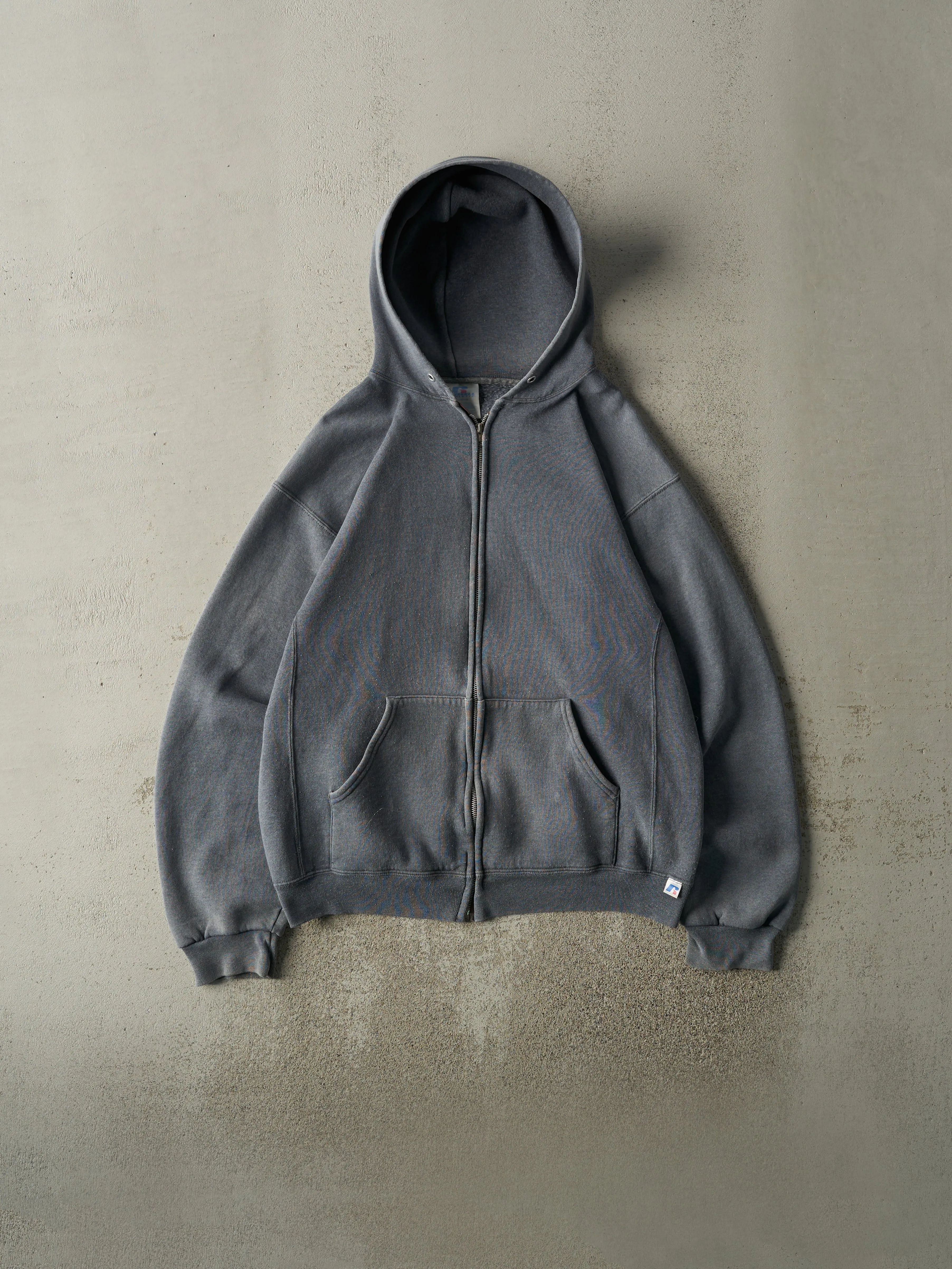 Vintage Y2K Washed Grey Russell Athletic Zip Up Hoodie (M) sold by Rebalance Vintage