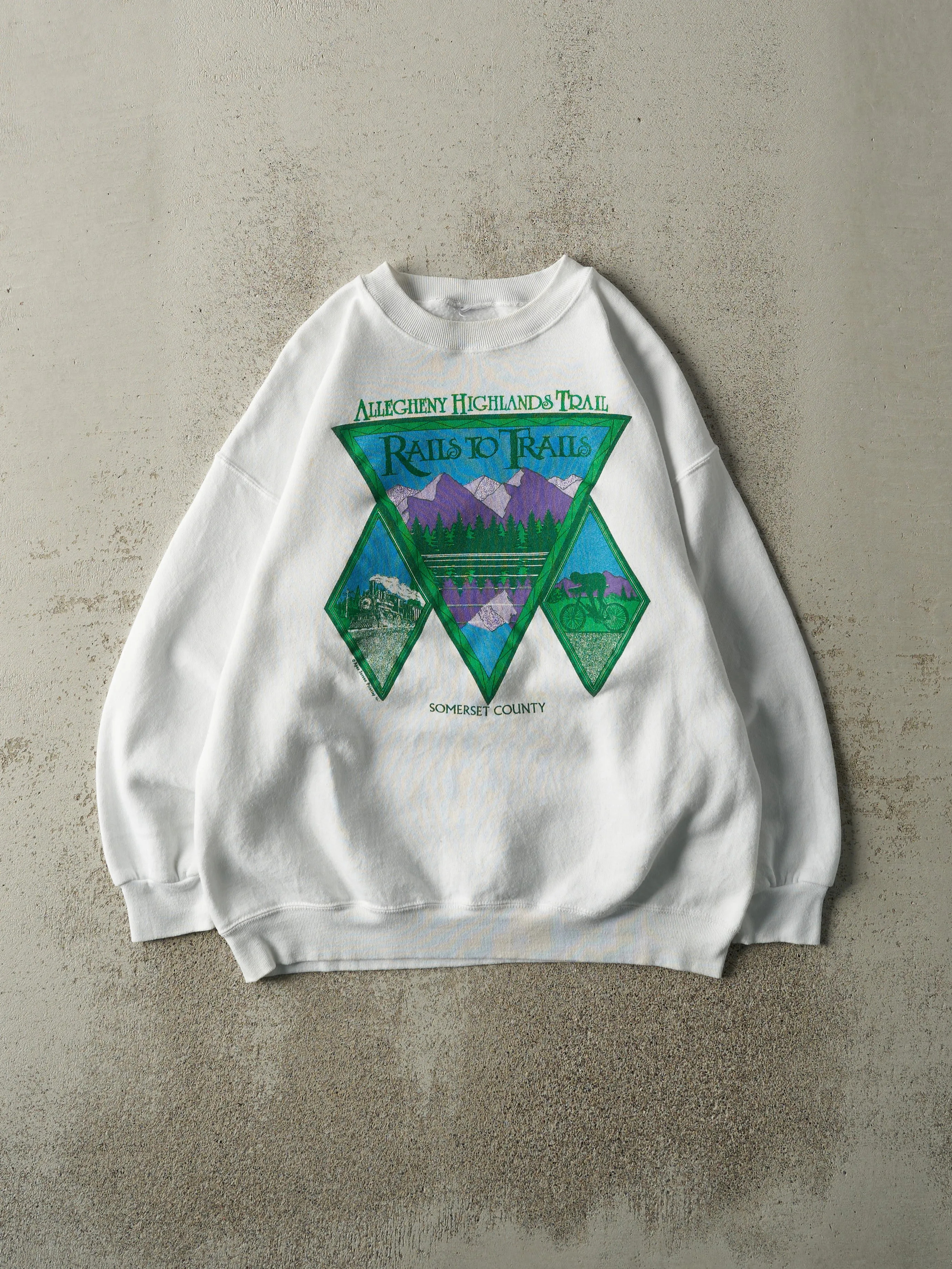 Vintage 90s White Rails to Trails Crewneck (M) sold by Rebalance Vintage