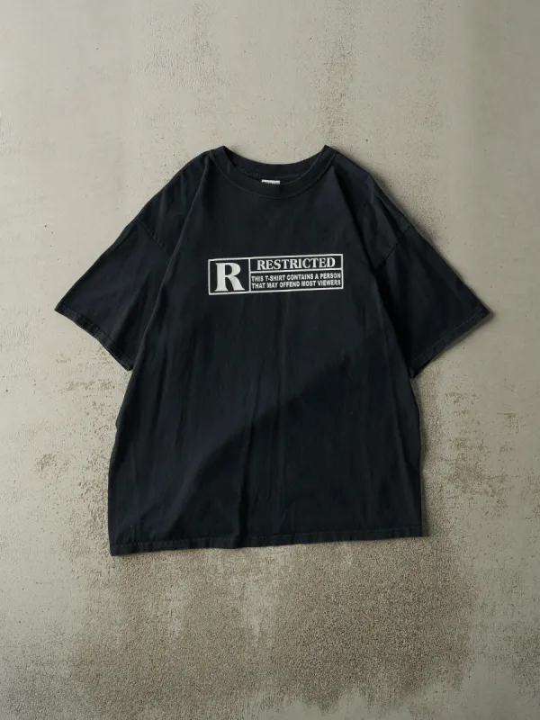 Vintage Y2K Black Rated R Slogan Tee (L/XL) sold by Rebalance Vintage