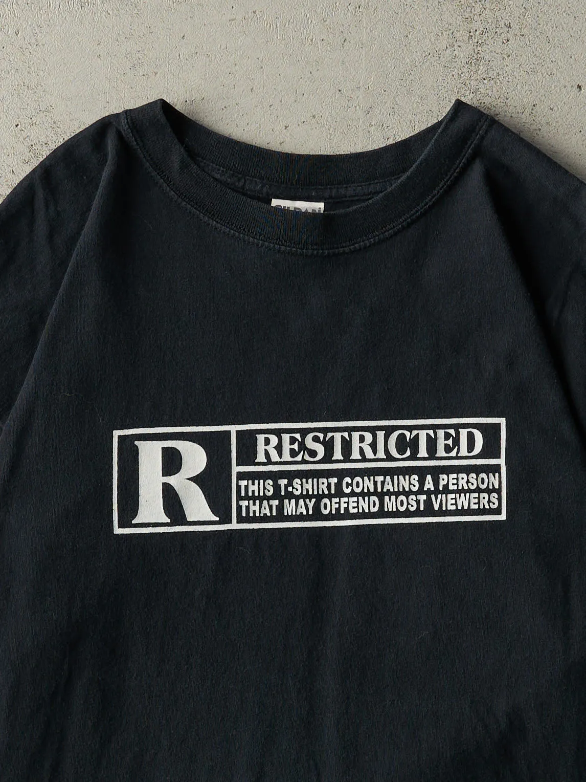 Vintage Y2K Black Rated R Slogan Tee (L/XL) sold by Rebalance Vintage product image thumbnail 2