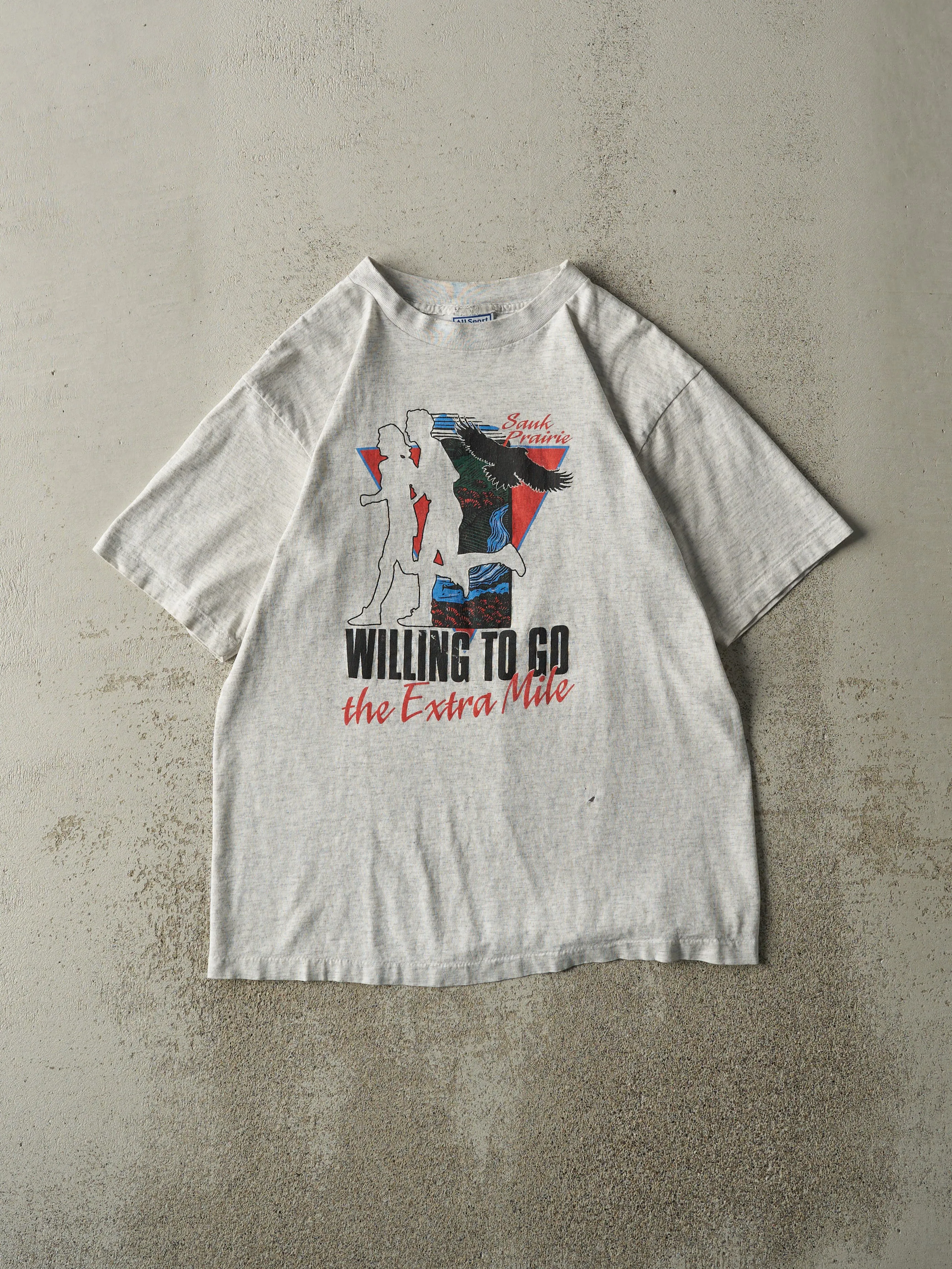 Vintage 90s Heather Grey Sauk Prairie Single Stitch Tee (M) sold by Rebalance Vintage