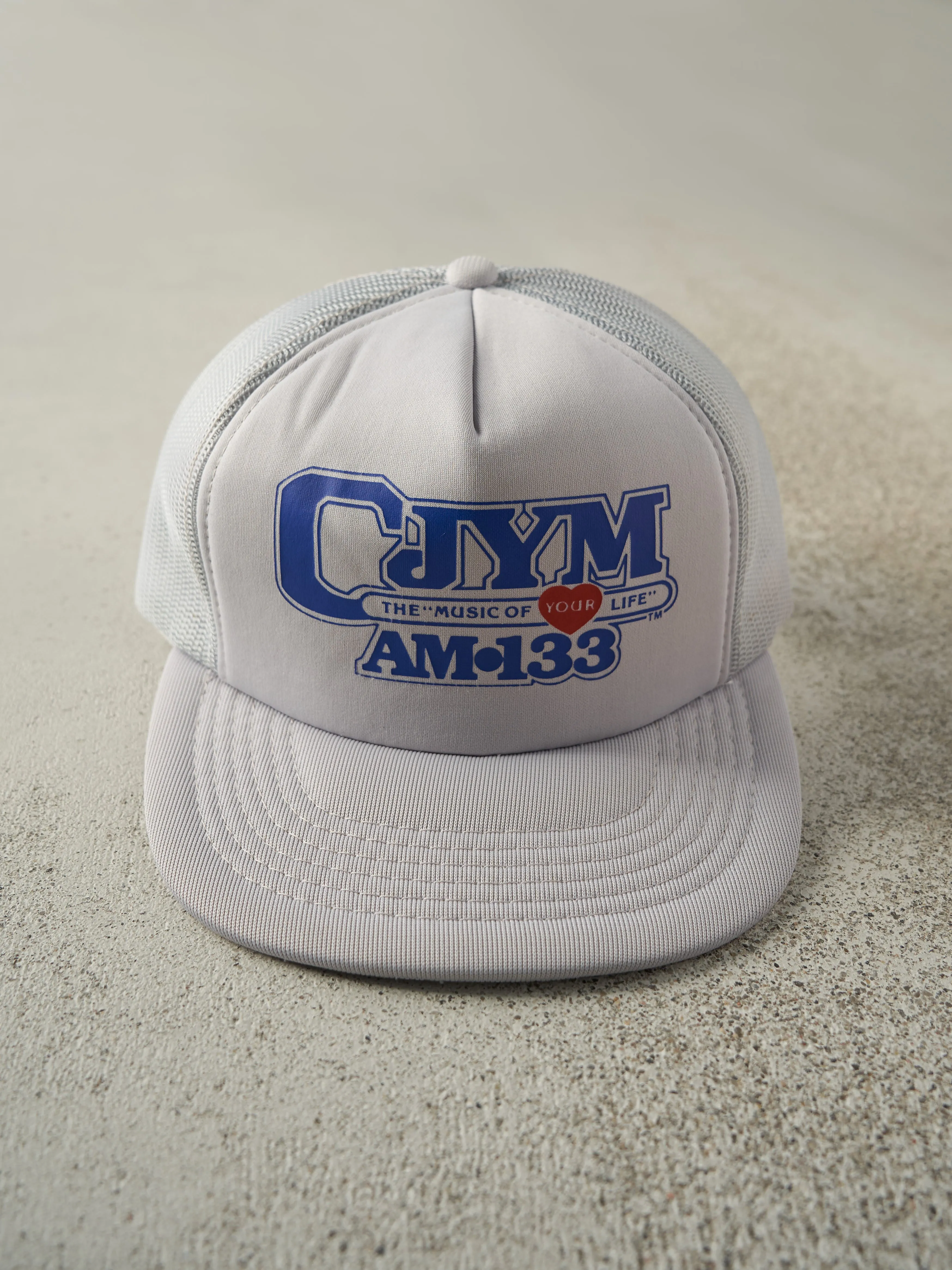 Vintage 90s Grey CJYM AM 133 Foam Trucker Hat sold by Rebalance Vintage