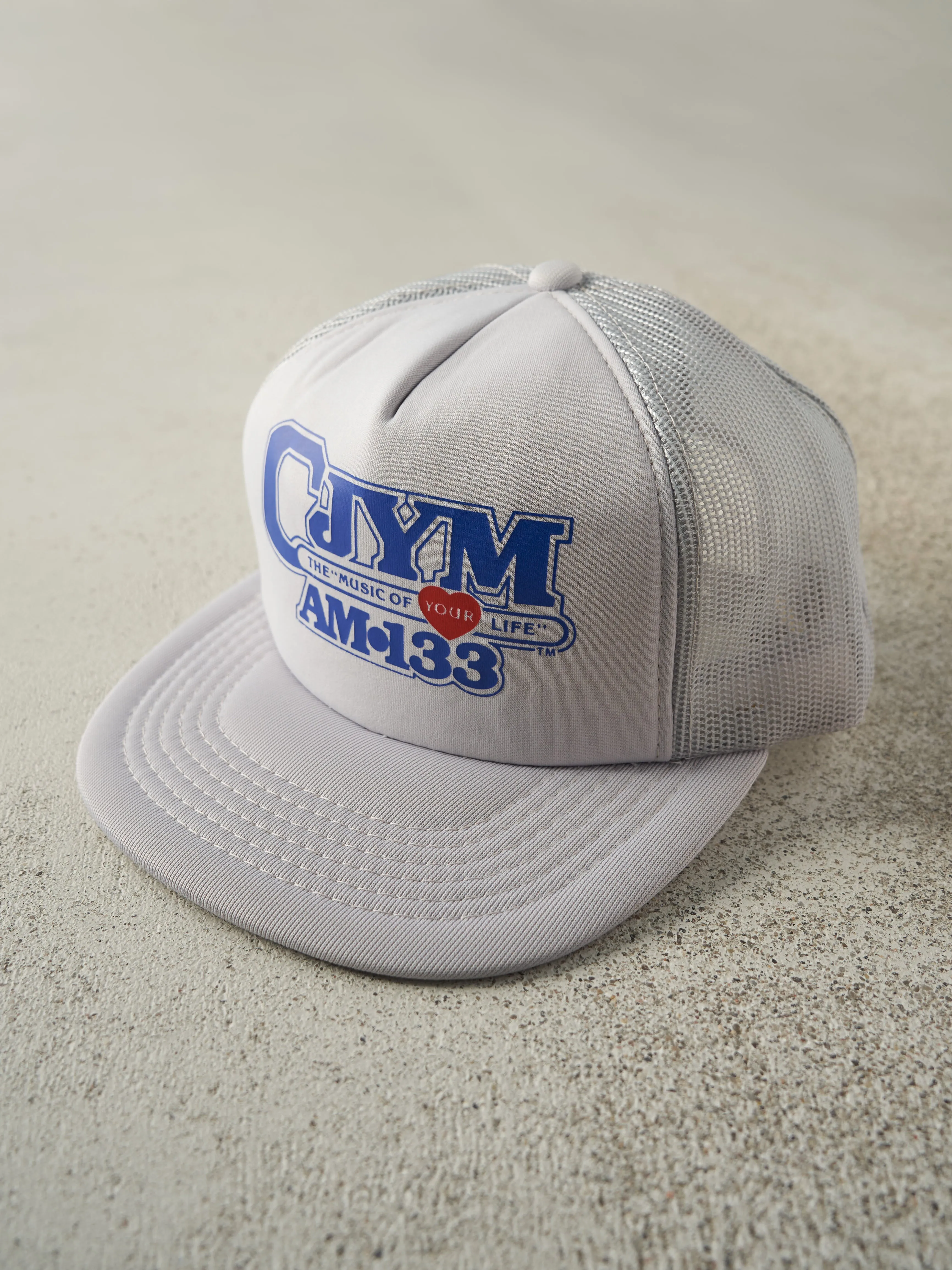 Vintage 90s Grey CJYM AM 133 Foam Trucker Hat sold by Rebalance Vintage product image thumbnail 2