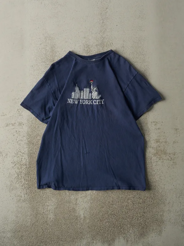 Vintage Y2K Navy Blue Embroidered New York City Tee (S/M) sold by Rebalance Vintage