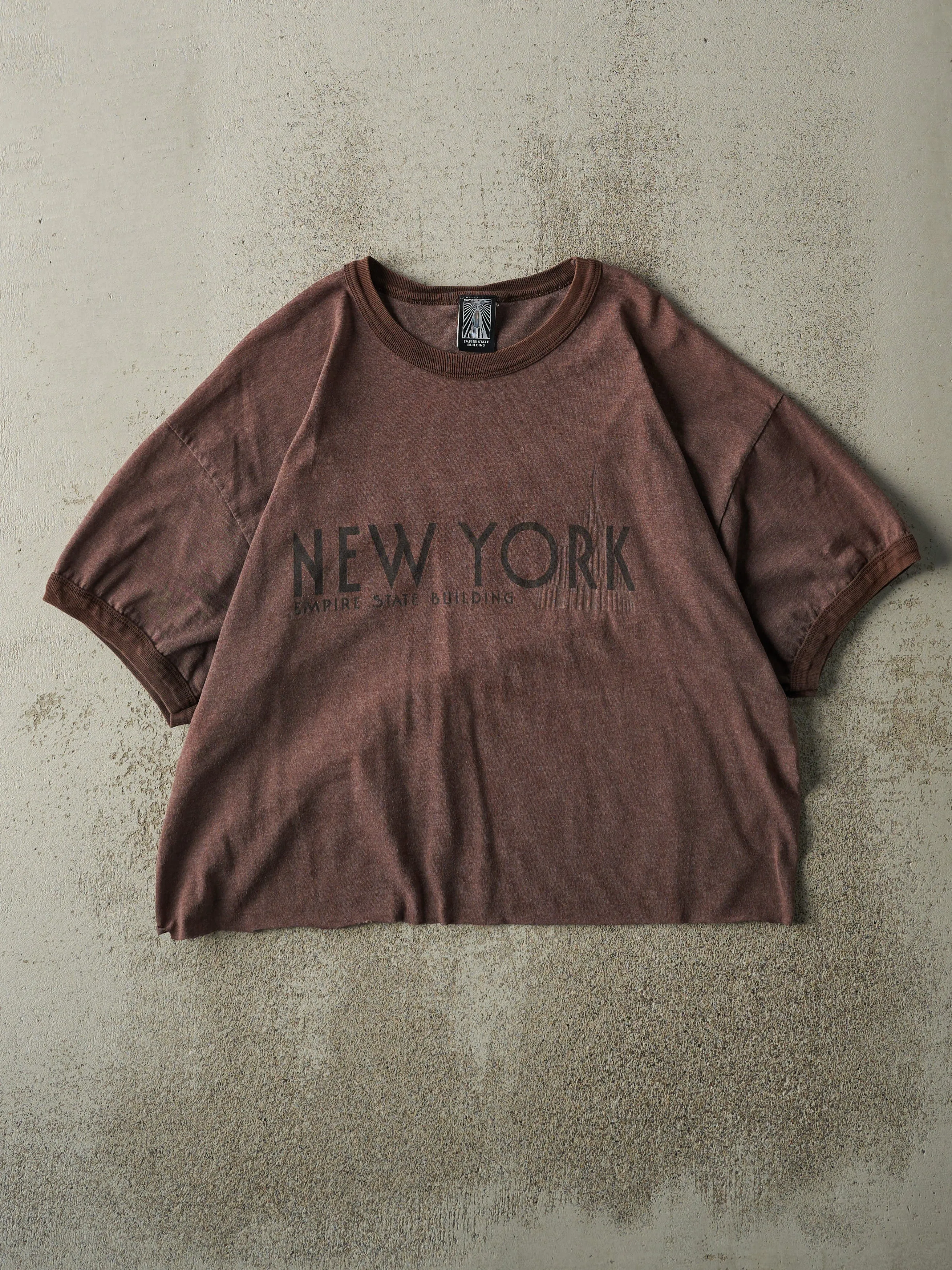 Vintage 08' Brown New York Empire State Building Cropped Ringer Tee (M) sold by Rebalance Vintage