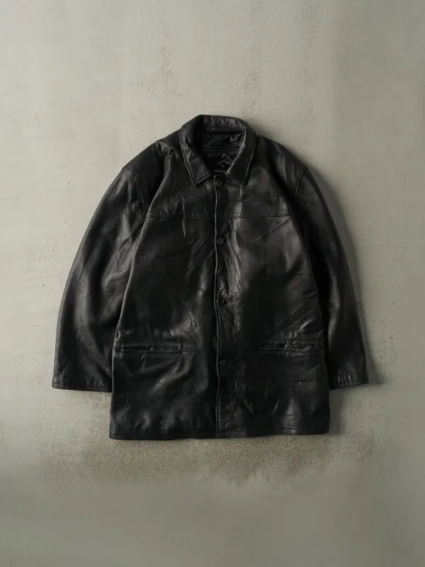 Vintage 90s Black Time & Tide Leather Collared Jacket (M