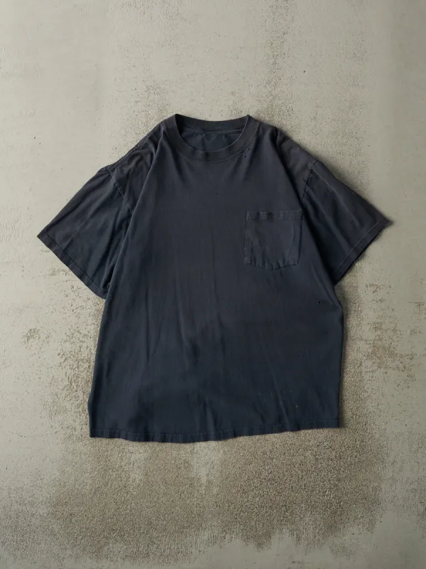 Vintage 90s Navy Blue Blank Pocket Tee (L) sold by Rebalance Vintage