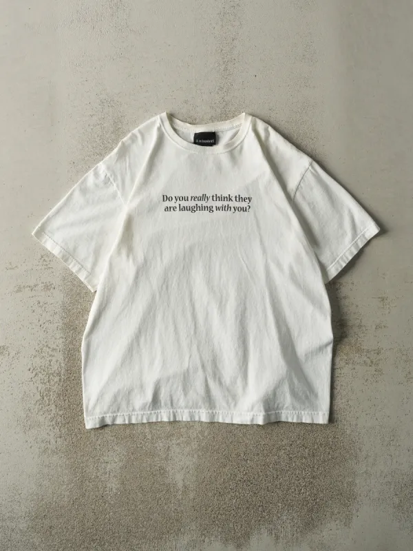 Vintage Y2K White "Laughing With You" Slogan Tee (L) sold by Rebalance Vintage