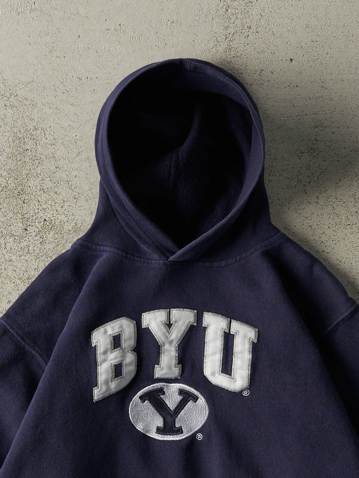 Vintage Y2K Navy Blue Embroidered BYU University Hoodie (M) sold by Rebalance Vintage product image thumbnail 2