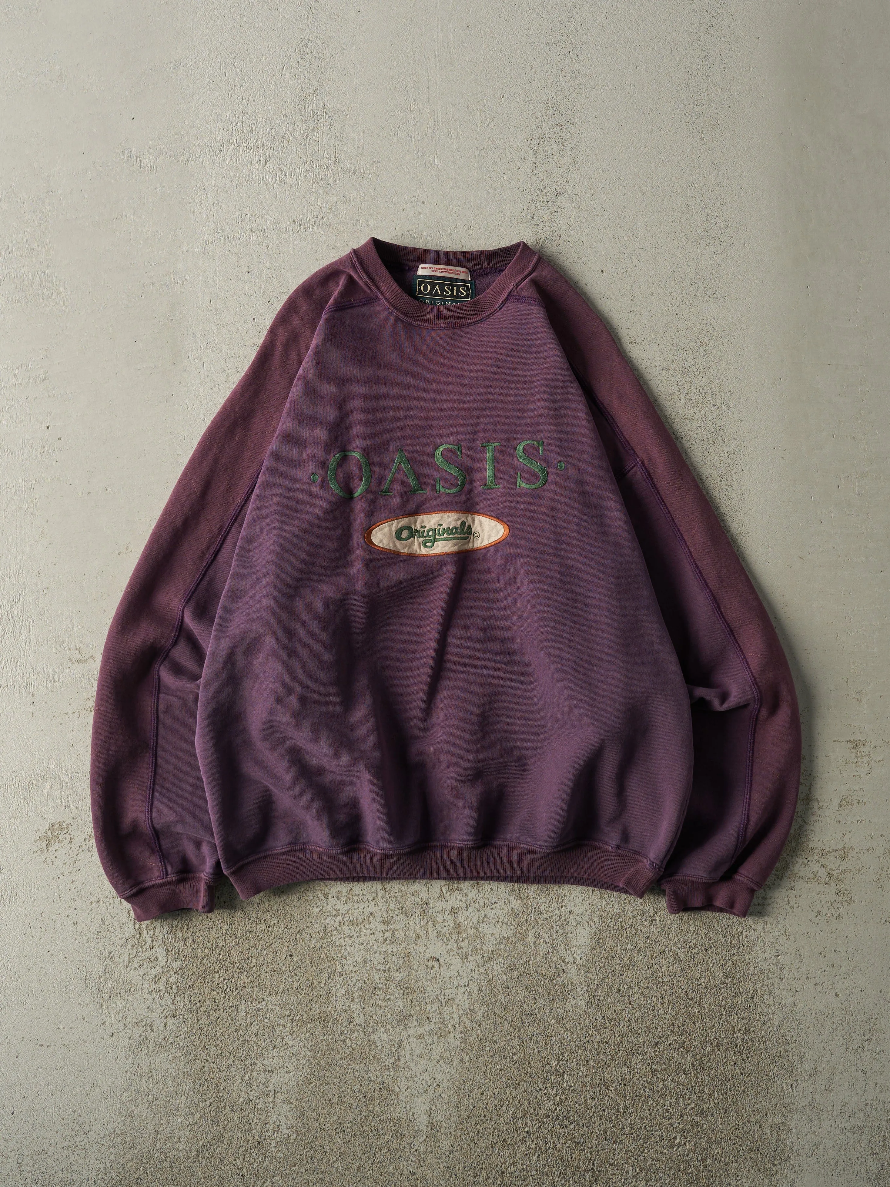 Vintage 90s Purple Embroidered Oasis Crewneck (M/L) sold by Rebalance Vintage