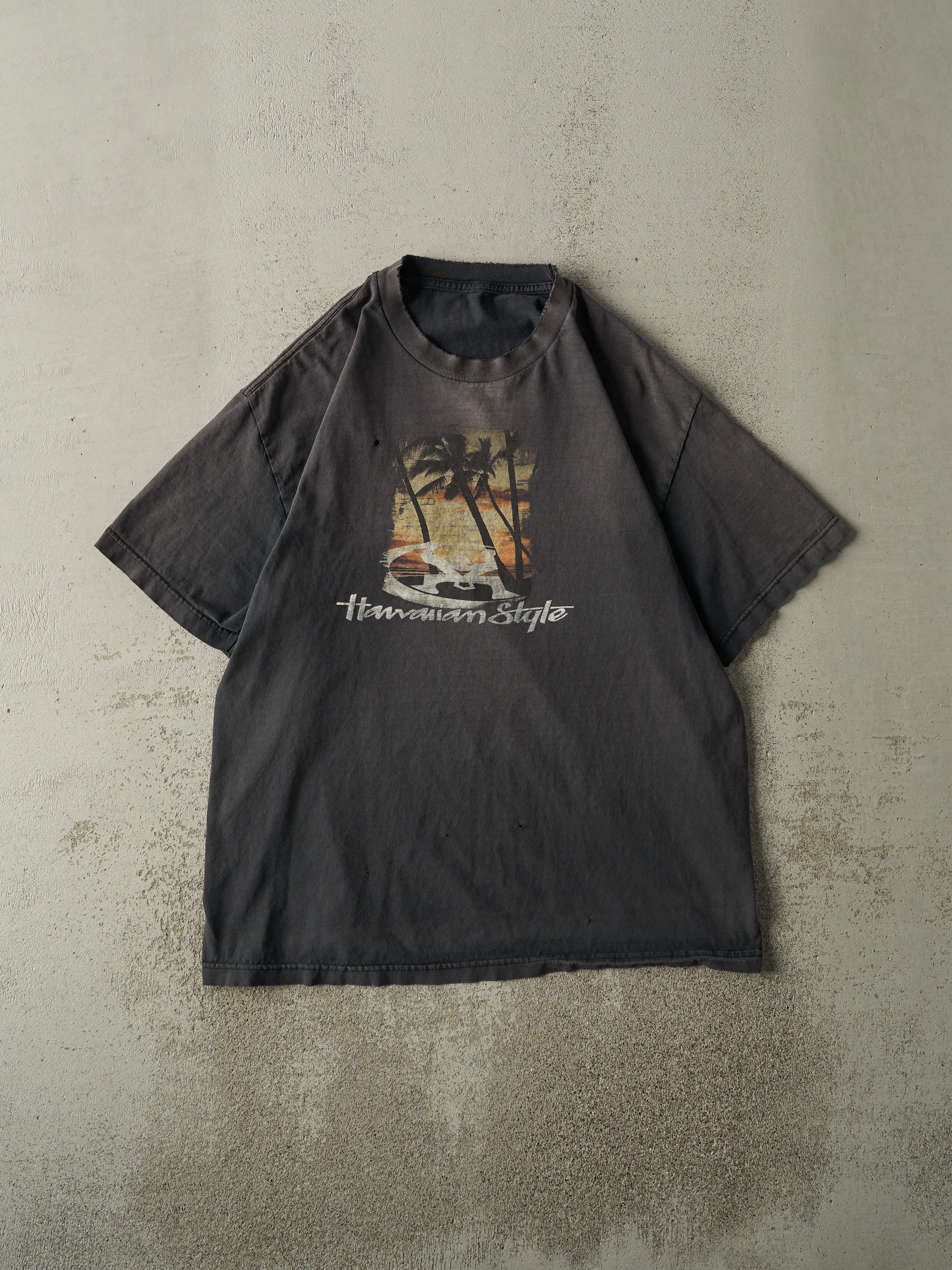 Vintage Y2K Sun Faded Black Hawaiian Style Tee (L) sold by Rebalance Vintage