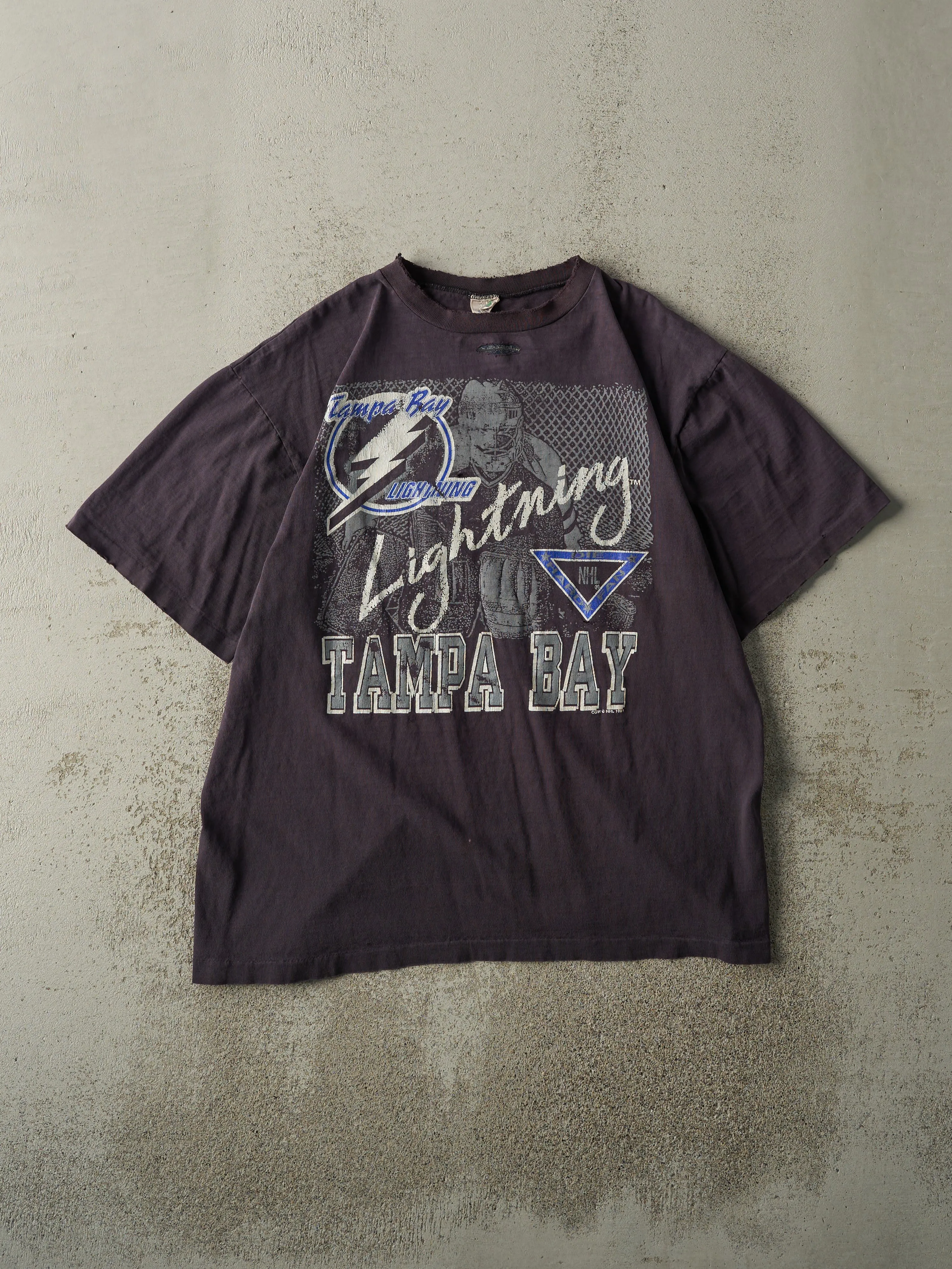 Vintage 91' Faded Black Tampa Bay Lightning Single Stitch Tee (L) sold by Rebalance Vintage
