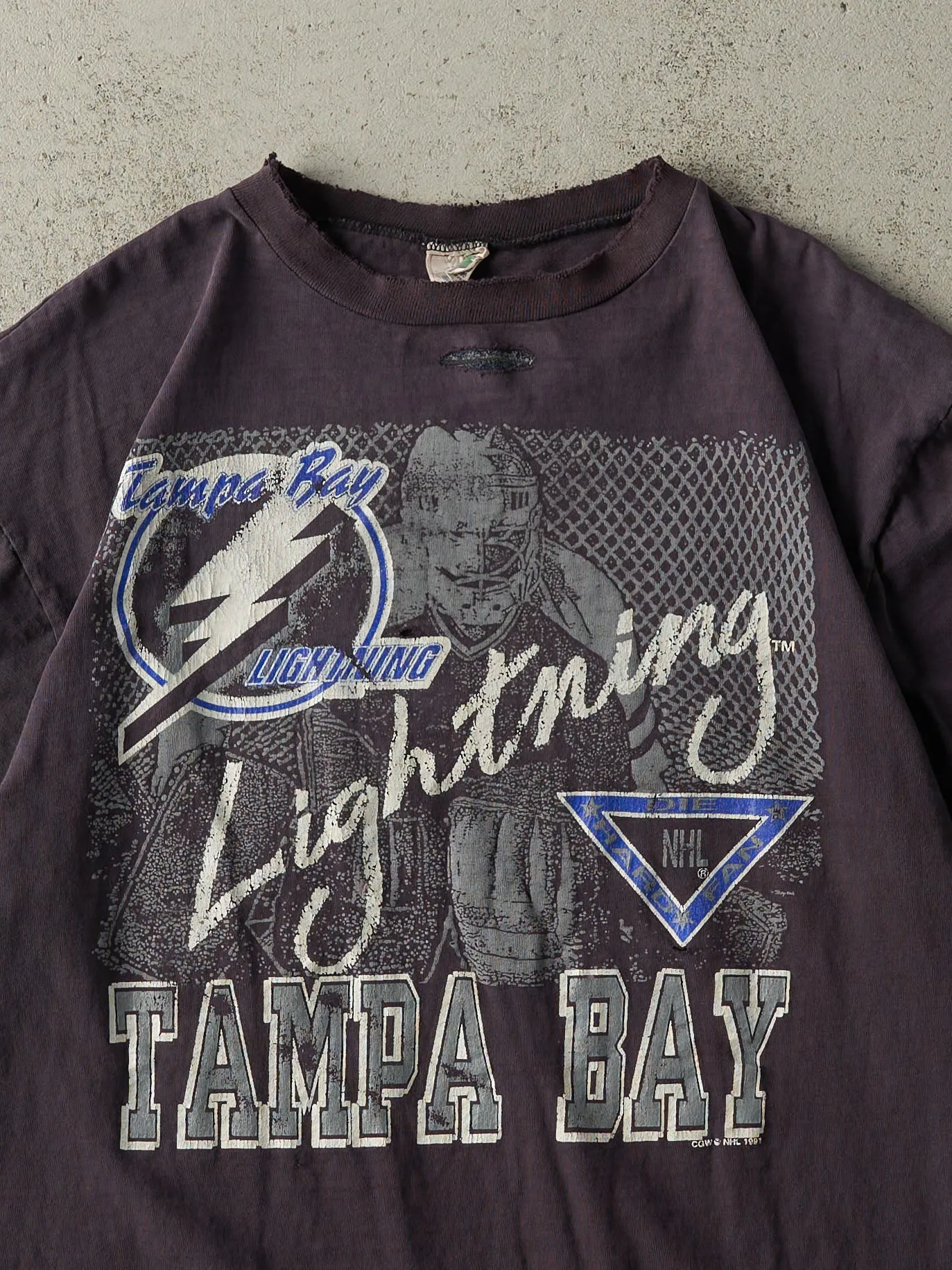 Vintage 91' Faded Black Tampa Bay Lightning Single Stitch Tee (L) sold by Rebalance Vintage product image thumbnail 2